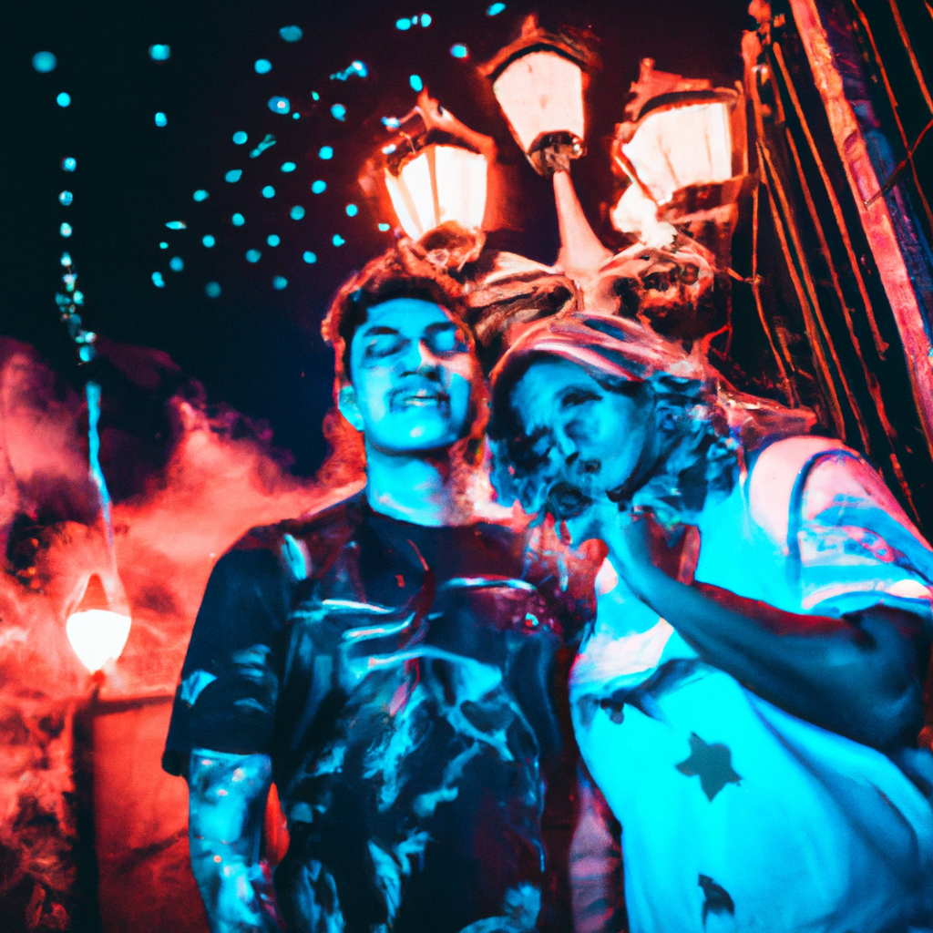 Equipo trabajando en sesión en Valparaíso con calles coloridas.