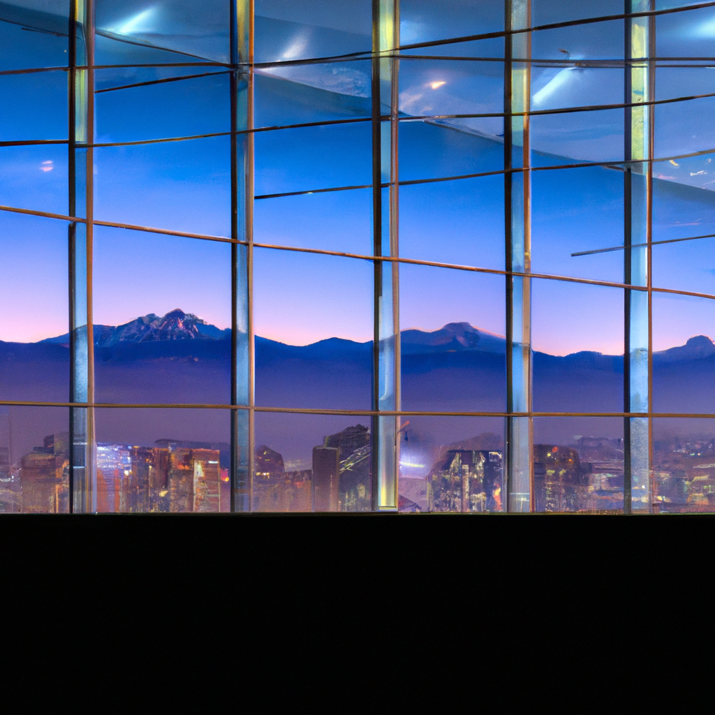 Oficentro en Santiago con la cordillera de los Andes de fondo.